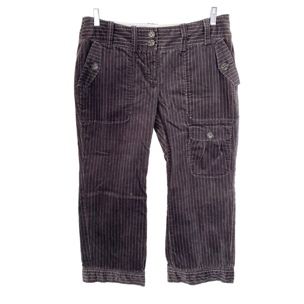 Anthropologie Cropped Pants Size 12 Gray Velvet Pin Stripe Newsboy Cargo